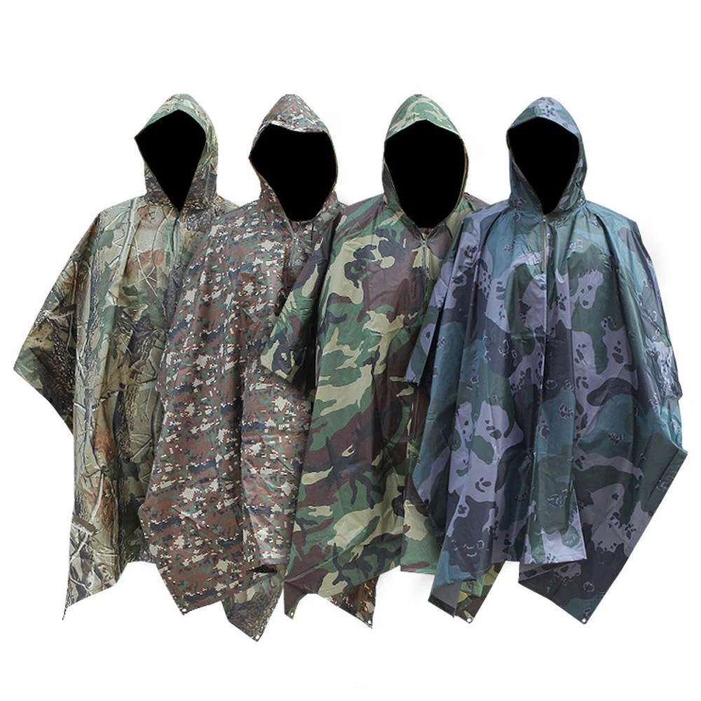 100% Polyester Light-weight Raincoat Camouflage Raincoat Cloak With PVC Coating
