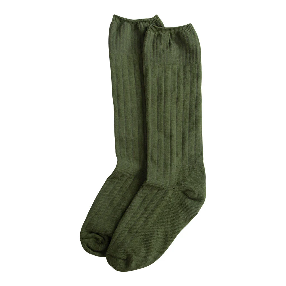 Knit Cushion Cotton Sport Crew Men Boot Olive Green Socks