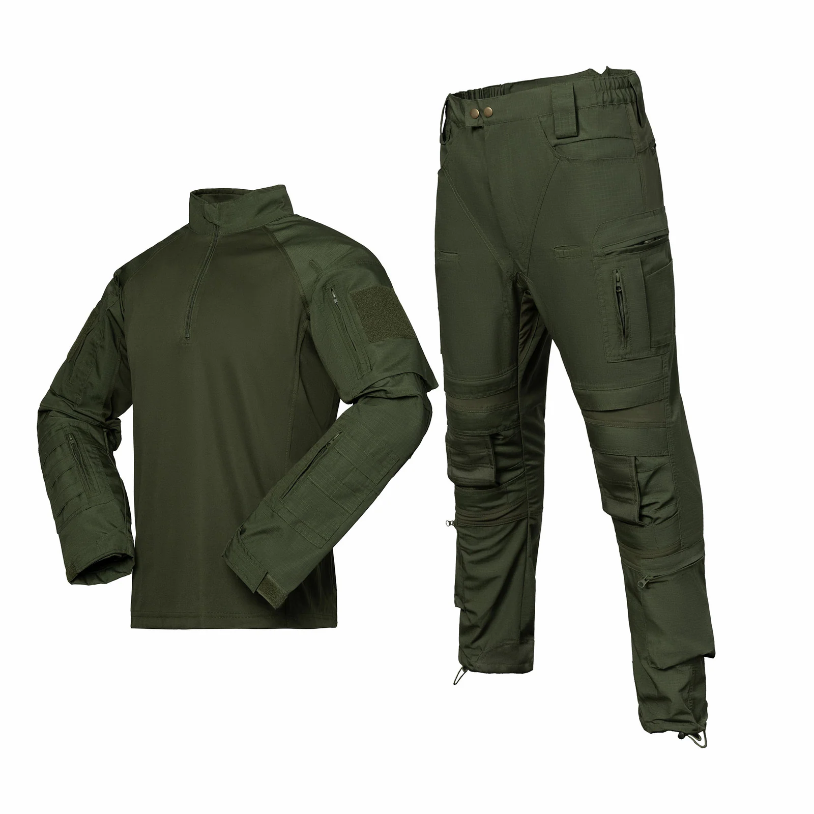 A7 Combat Shirt and Pants Durable Uniform Olive Green Camo Elastic Training Suit