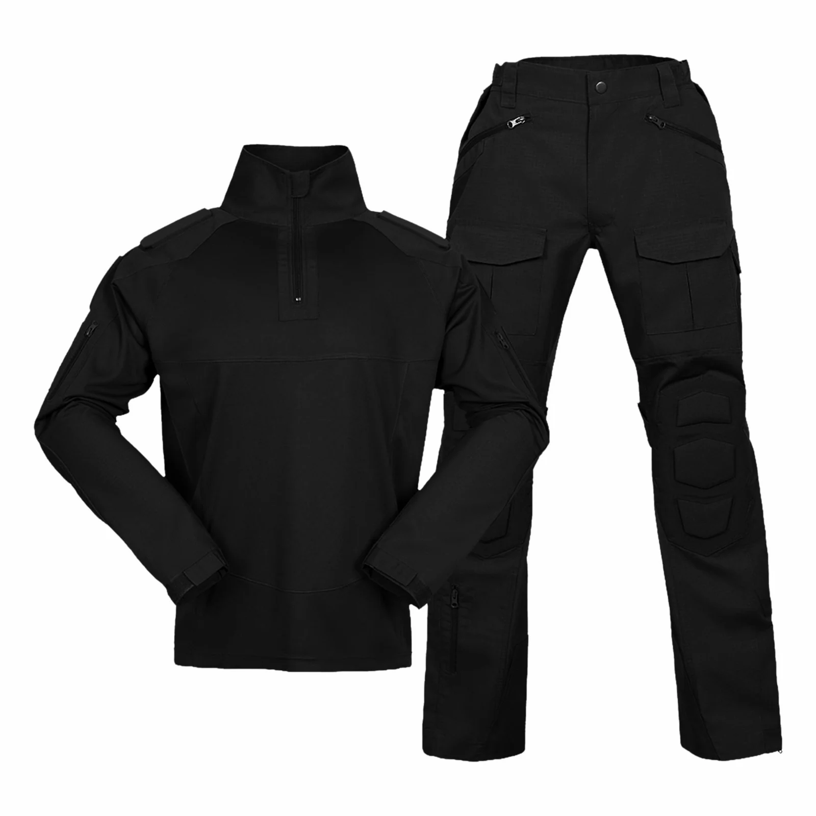 High Quality Combat Shirt and Pants Durable Uniform Black Camo Training Suit A6